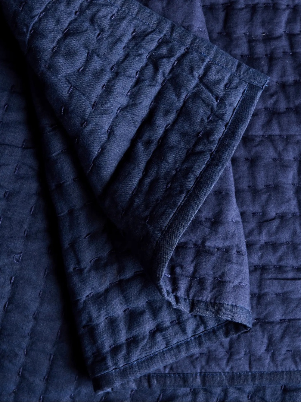 New Quince European Linen Cotton Stitch Quilt Set King/CalKing MSRP $219.90 Navy - Picture 4 of 9